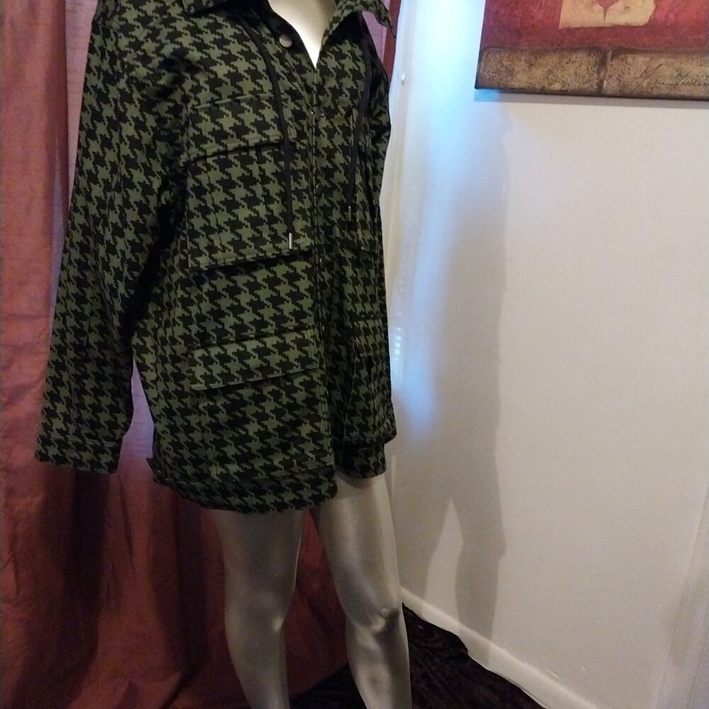 Ivy Park Adidas Hooded Twill Heavyweight Jacket Wild Pine Black Hound's-tooth - Picture 8 of 12